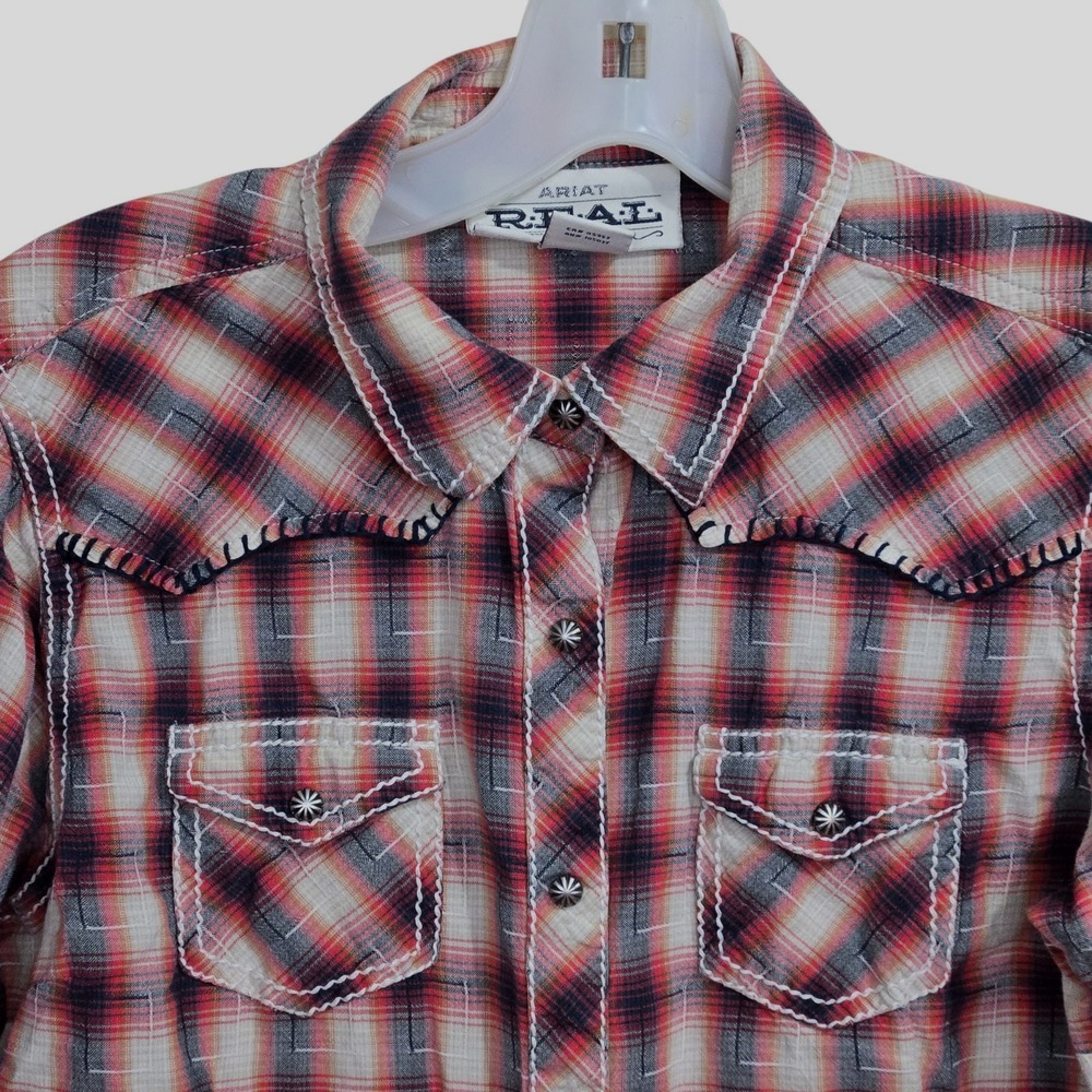 Ariat Real Womans Size M Plaid L/S Western Shirt Embossed metal snaps Cowgirl - Picture 3 of 12